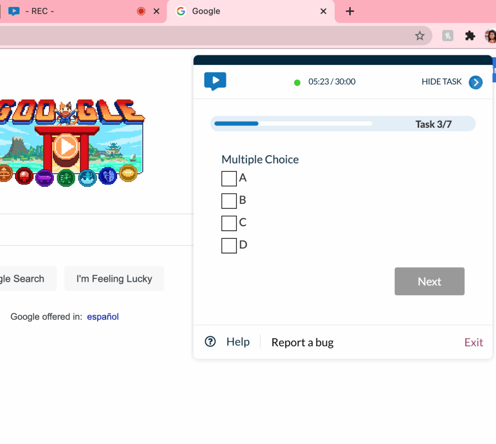 Userlytics Overlay Web Recorder - Floating task window sample image