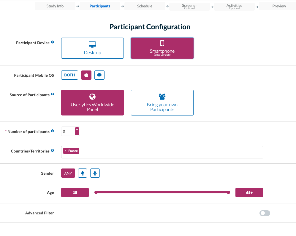 Userlytics Platform - Participant Configuration
