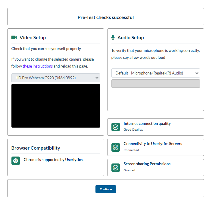 How to Use Userlytics Unmoderated Testing Web Recorder - Pre-Test checks successful