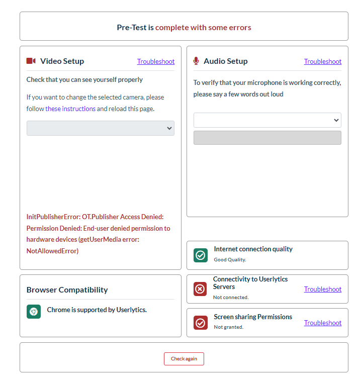 How to Use Userlytics Unmoderated Testing Web Recorder - Pre-Test is complete with some errors