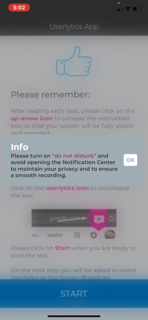 Launch a Test on iOS - put phone on Do not disturb mode