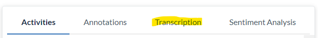 Userlytics Sentiment Analysis - Transcription tab.