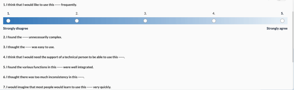 Userlytics Study Builder - How SUS task appears to participants