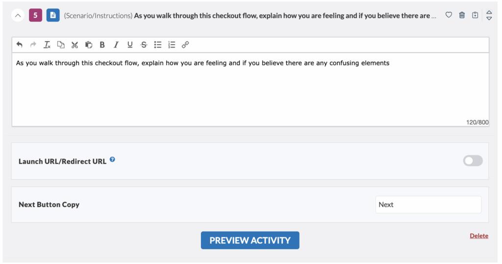 Userlytics Study Builder - Scenario Task