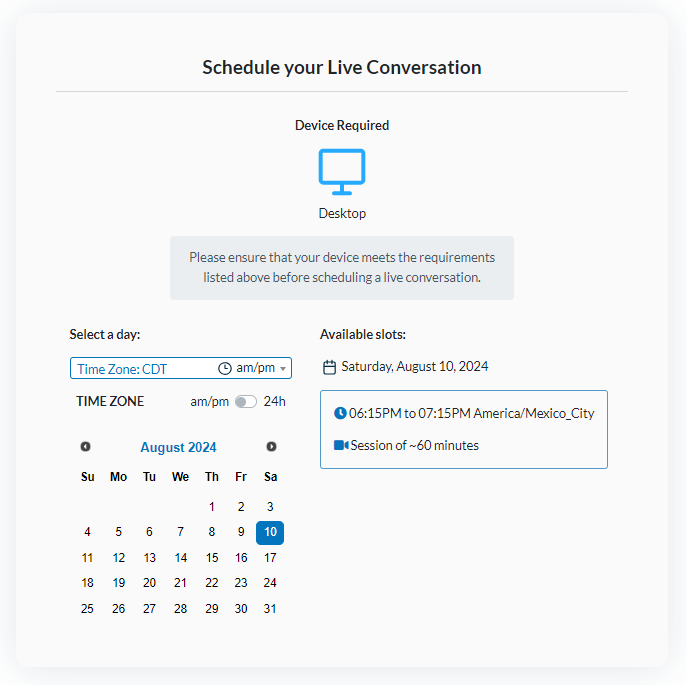 Live Conversation Guide for Testers - schedule your live conversation