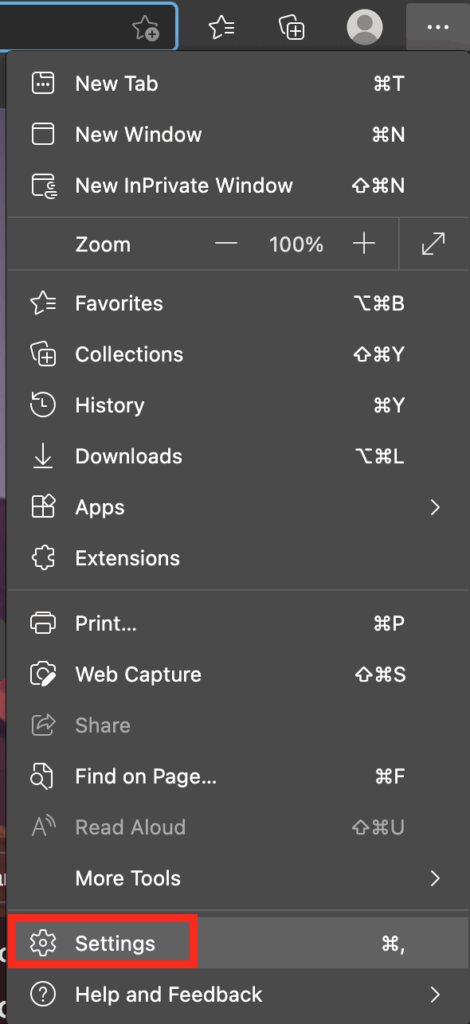 Userlytics - How to Enable Cookies in Microsoft Edge - Click Settings