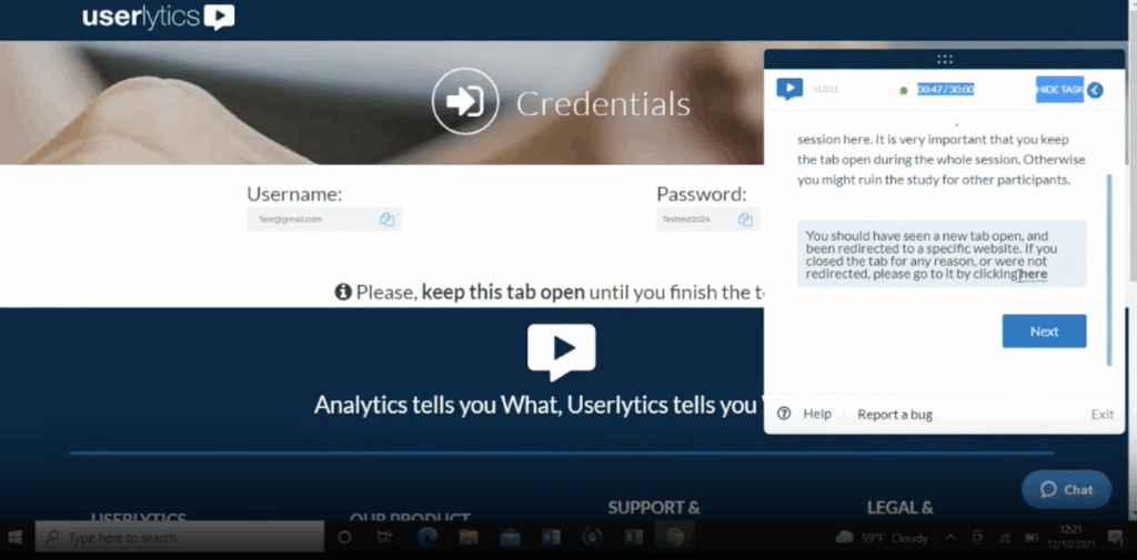 Conduct user testing with Credentials on Userlytics