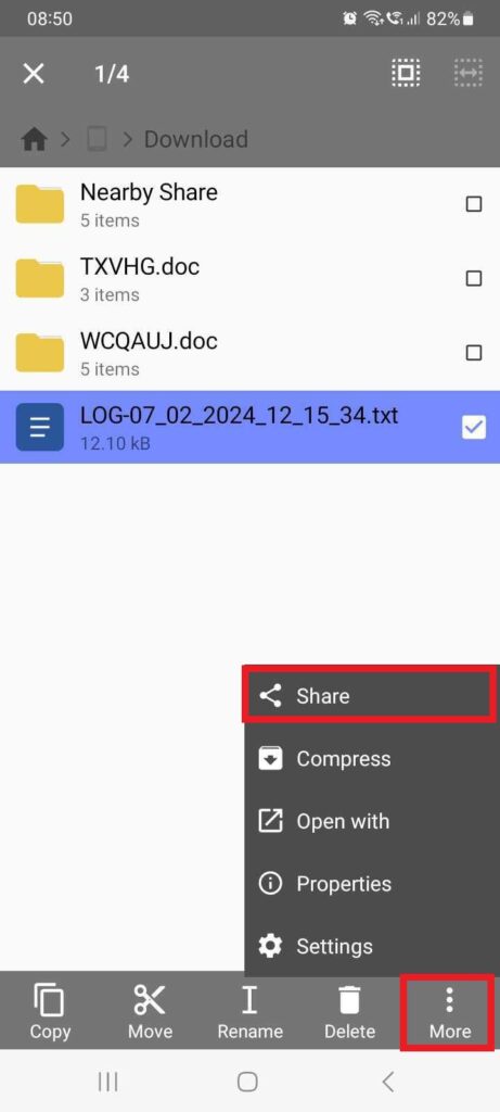 Recover files in Android - Share the LOG file