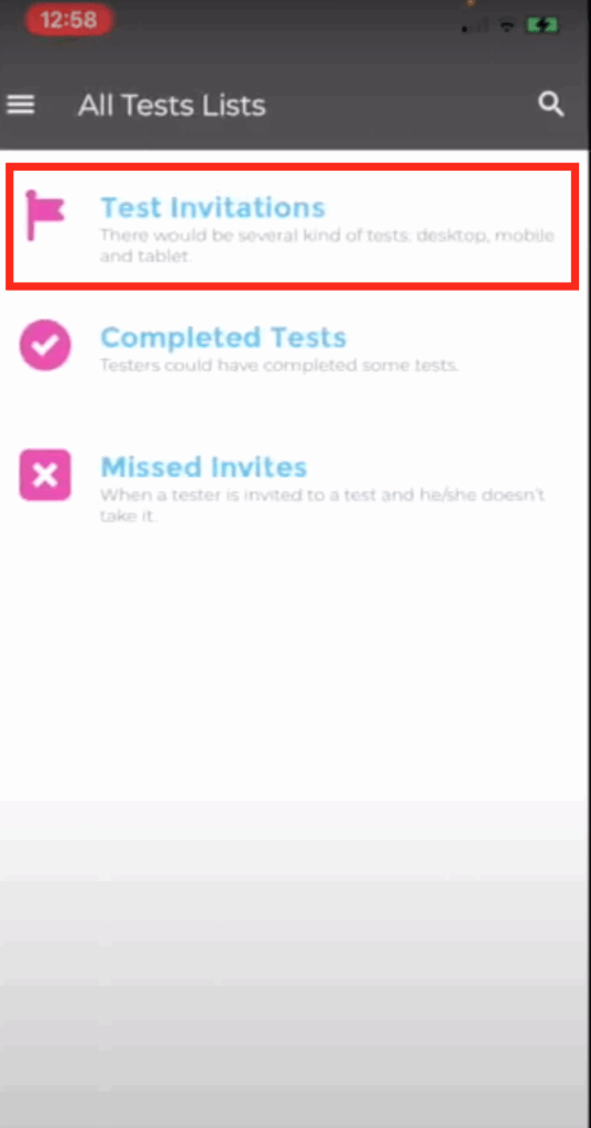 Launch a Test on iOS - select Test Invitations
