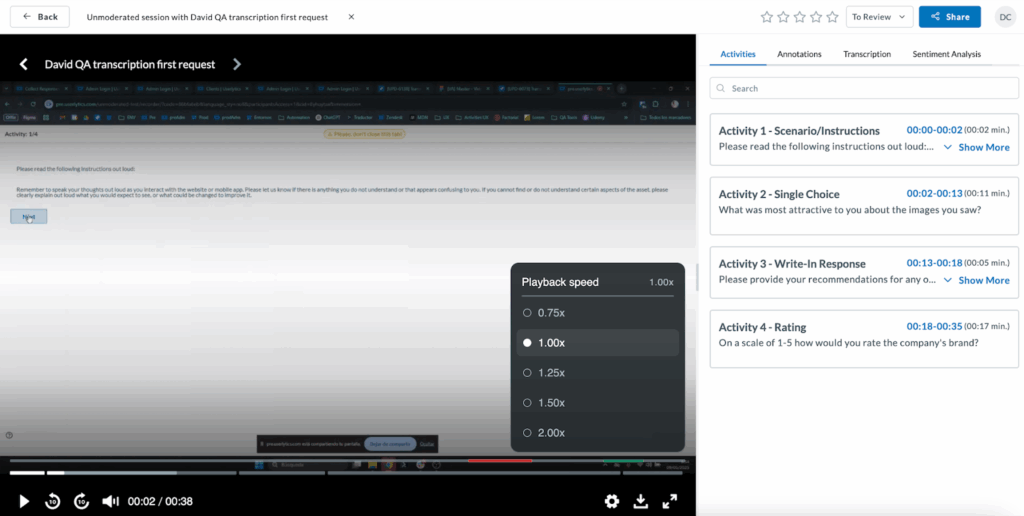 Userlytics - Video Analysis Tool - adjust speed
