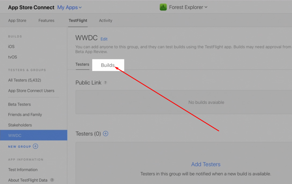 App Store Connect - Select Builds