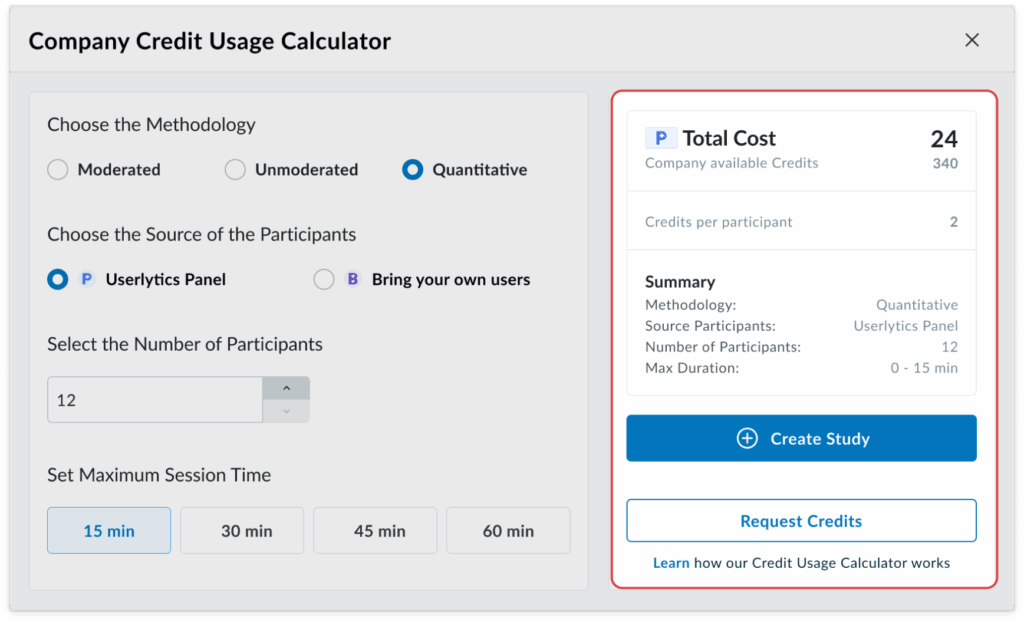Userlytics - Credit Usage Summary