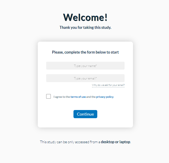 Live Conversation Guide for Testers - enter your name and email address