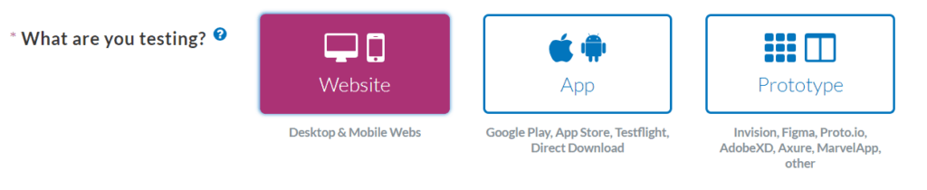 Userlytics Overlay Web Recorder - choose type of testing