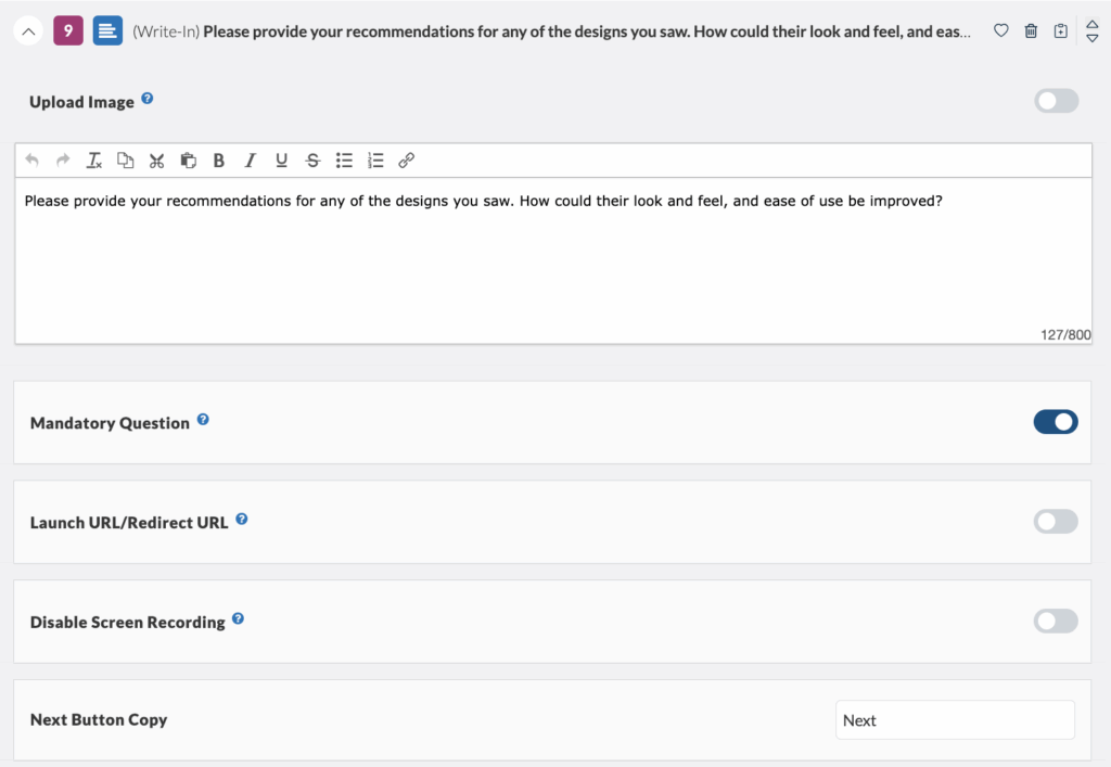 Userlytics Study Builder - Write-in Response