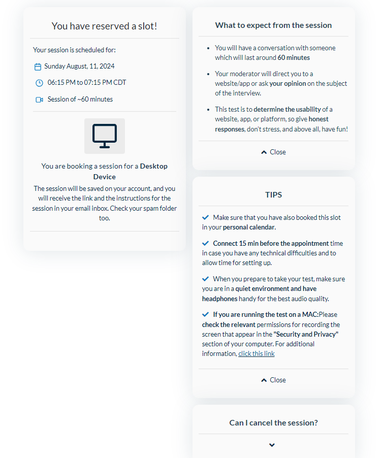 Live Conversation Guide for Testers - tips for preparing for the live conversation