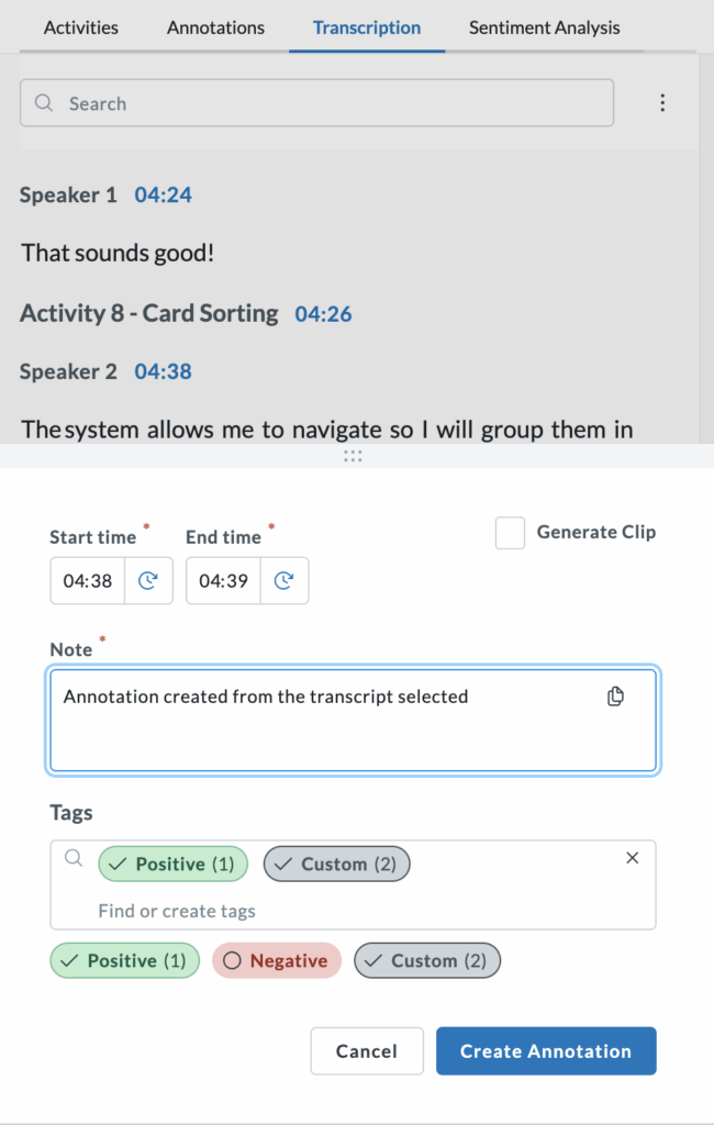 Userlytics - Transcriptions - custom tags