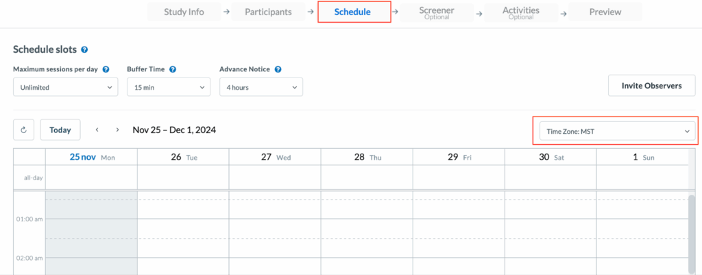 Userlytics - schedule for a moderated session