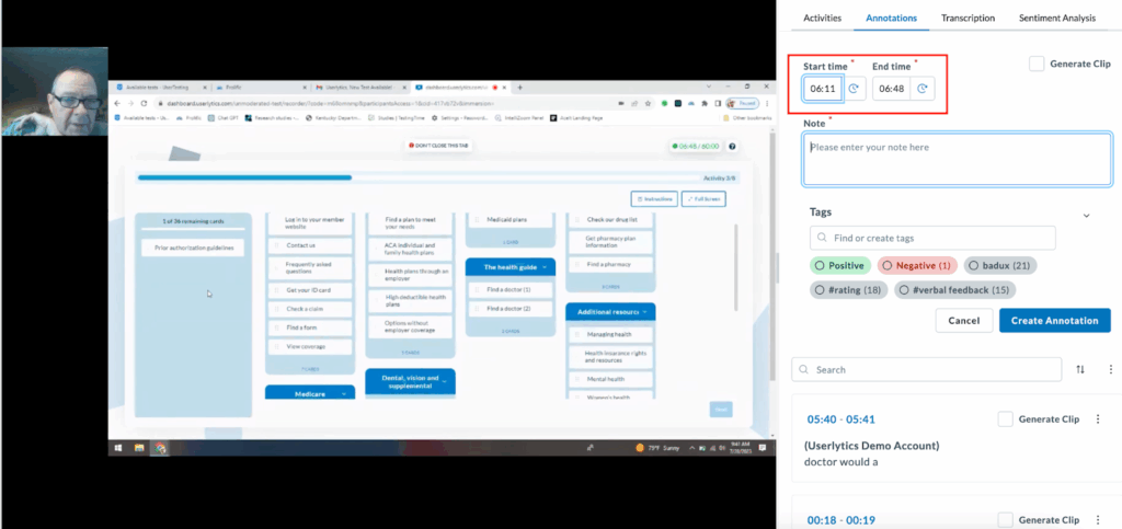 Userlytics - How to Create and Share Test Annotations - start and end time