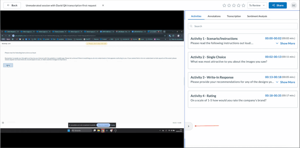 Userlytics - Video Analysis Tool - toggle arrow