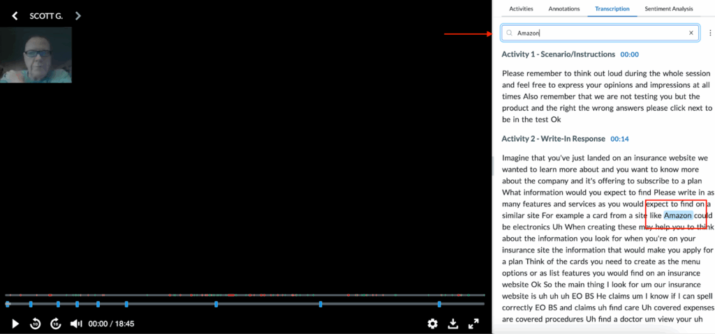 Userlytics - Transcriptions - Search for keywords