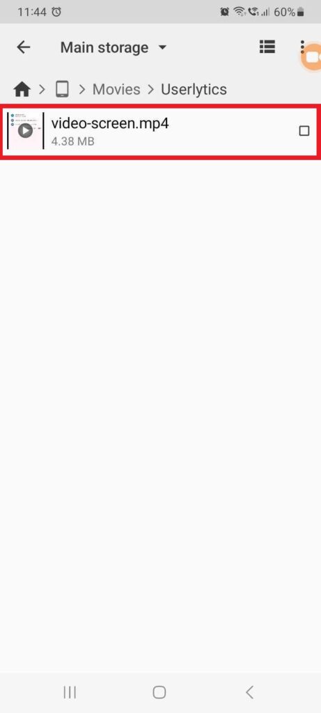 Recover files in Android - Find the video file.
