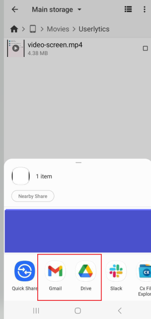 Recover files in Android - Send the file via gmail or Google Drive, Dropbox, or other service.