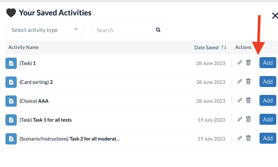 How to Use Saved Activities within your Study - Your Saved Activities